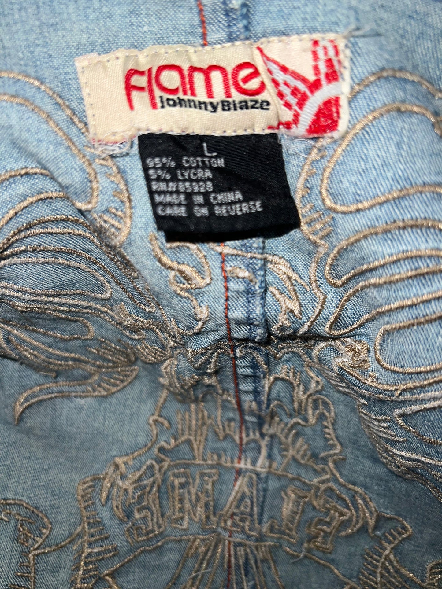 Jade Vintage Denim jacket Y2k Johnny Blaze Denim Jacket With Suede Accents Y2k Johnny Blaze Denim Jacket With Suede Accents