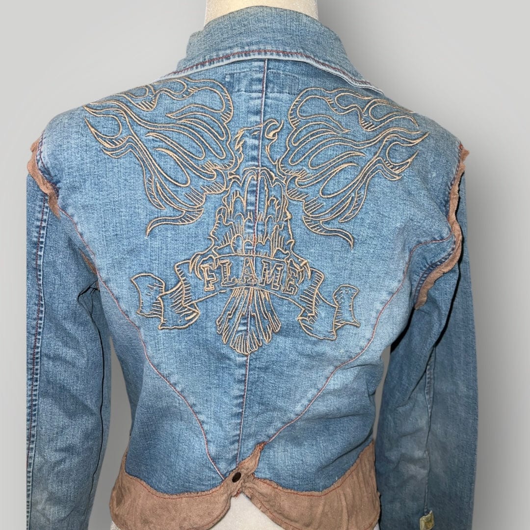 Jade Vintage Denim jacket Y2k Johnny Blaze Denim Jacket With Suede Accents Y2k Johnny Blaze Denim Jacket With Suede Accents