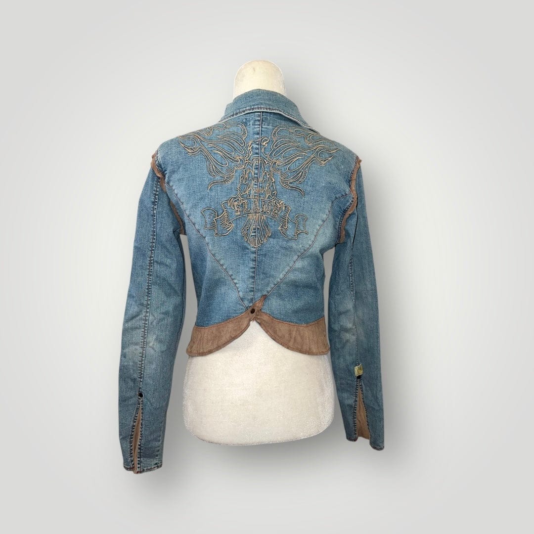 Jade Vintage Denim jacket Y2k Johnny Blaze Denim Jacket With Suede Accents Y2k Johnny Blaze Denim Jacket With Suede Accents