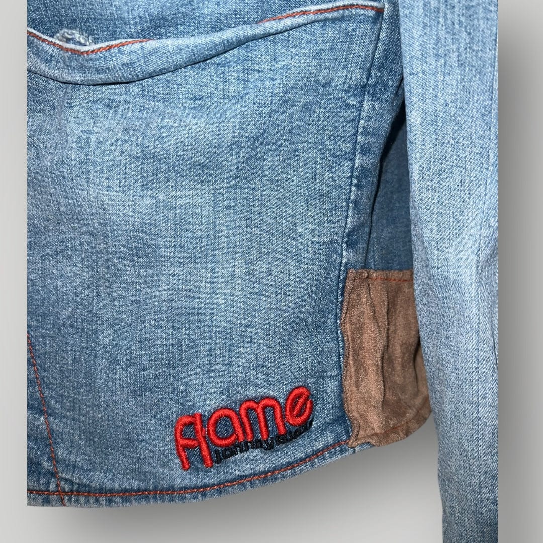 Jade Vintage Denim jacket Y2k Johnny Blaze Denim Jacket With Suede Accents Y2k Johnny Blaze Denim Jacket With Suede Accents