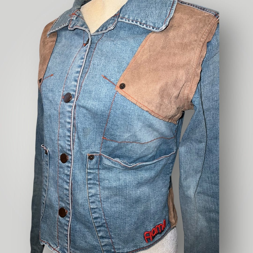 Jade Vintage Denim jacket Y2k Johnny Blaze Denim Jacket With Suede Accents Y2k Johnny Blaze Denim Jacket With Suede Accents