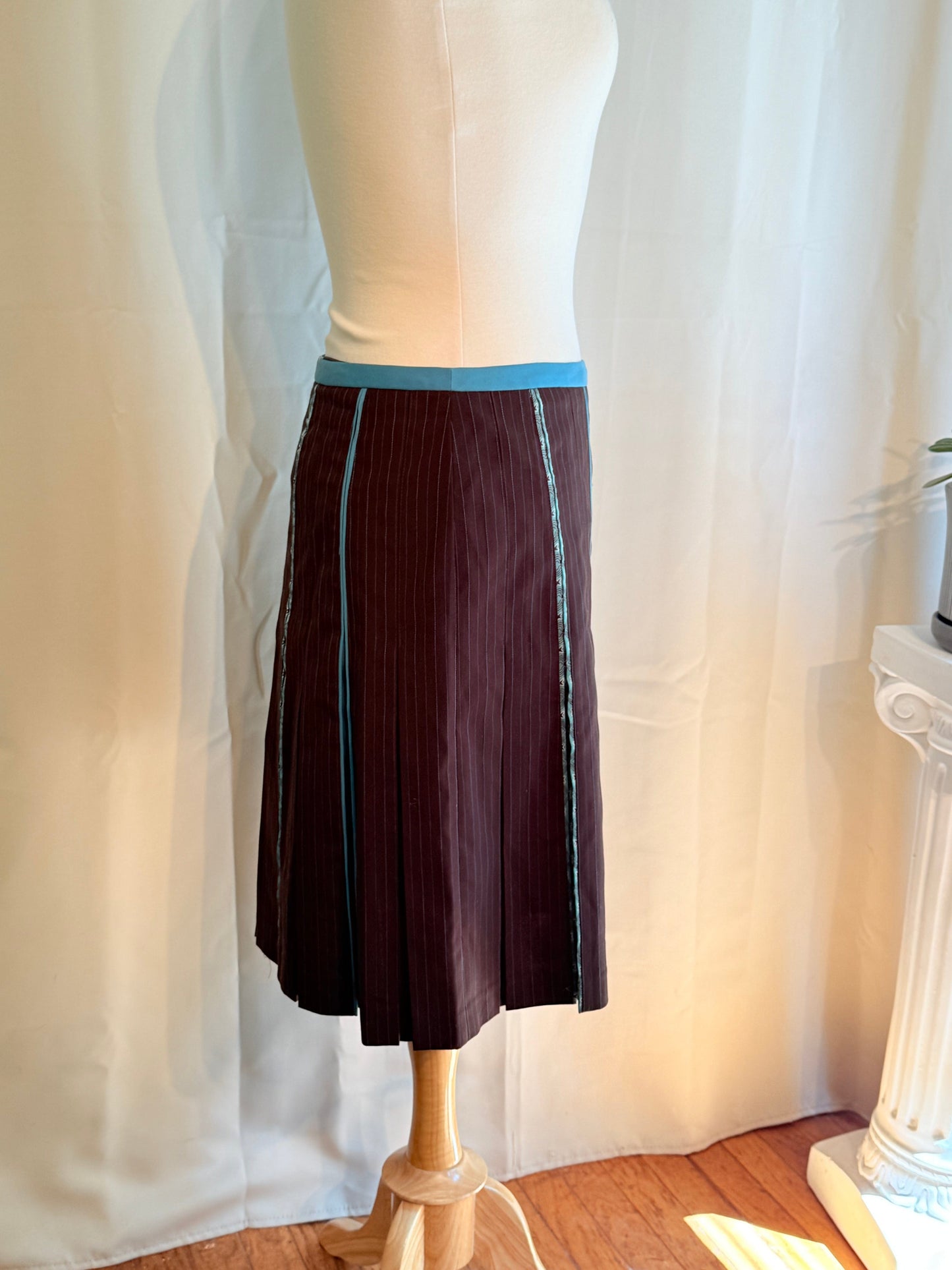 Jade Vintage Skirt Y2K Striped Brown Pleated Midi Skirt Y2K Striped Brown Pleated Midi Skirt