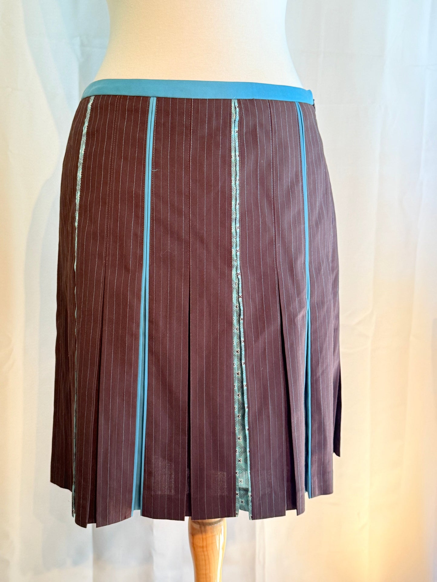 Jade Vintage Skirt Y2K Striped Brown Pleated Midi Skirt Y2K Striped Brown Pleated Midi Skirt
