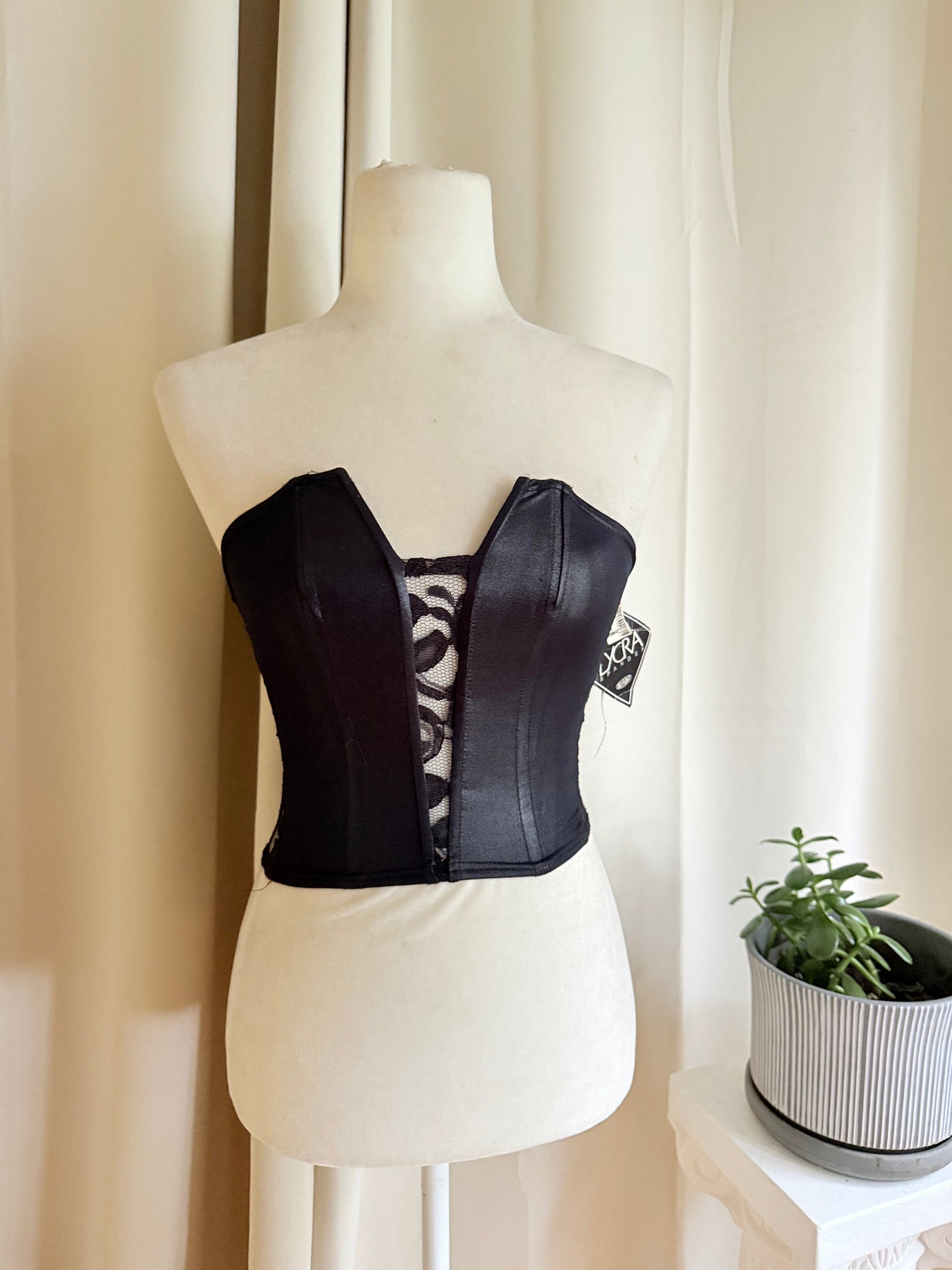 Jade Vintage  corset 90’s Deadstock Black Corset With Lace Detailing 90’s Deadstock Black Corset With Lace Detailing