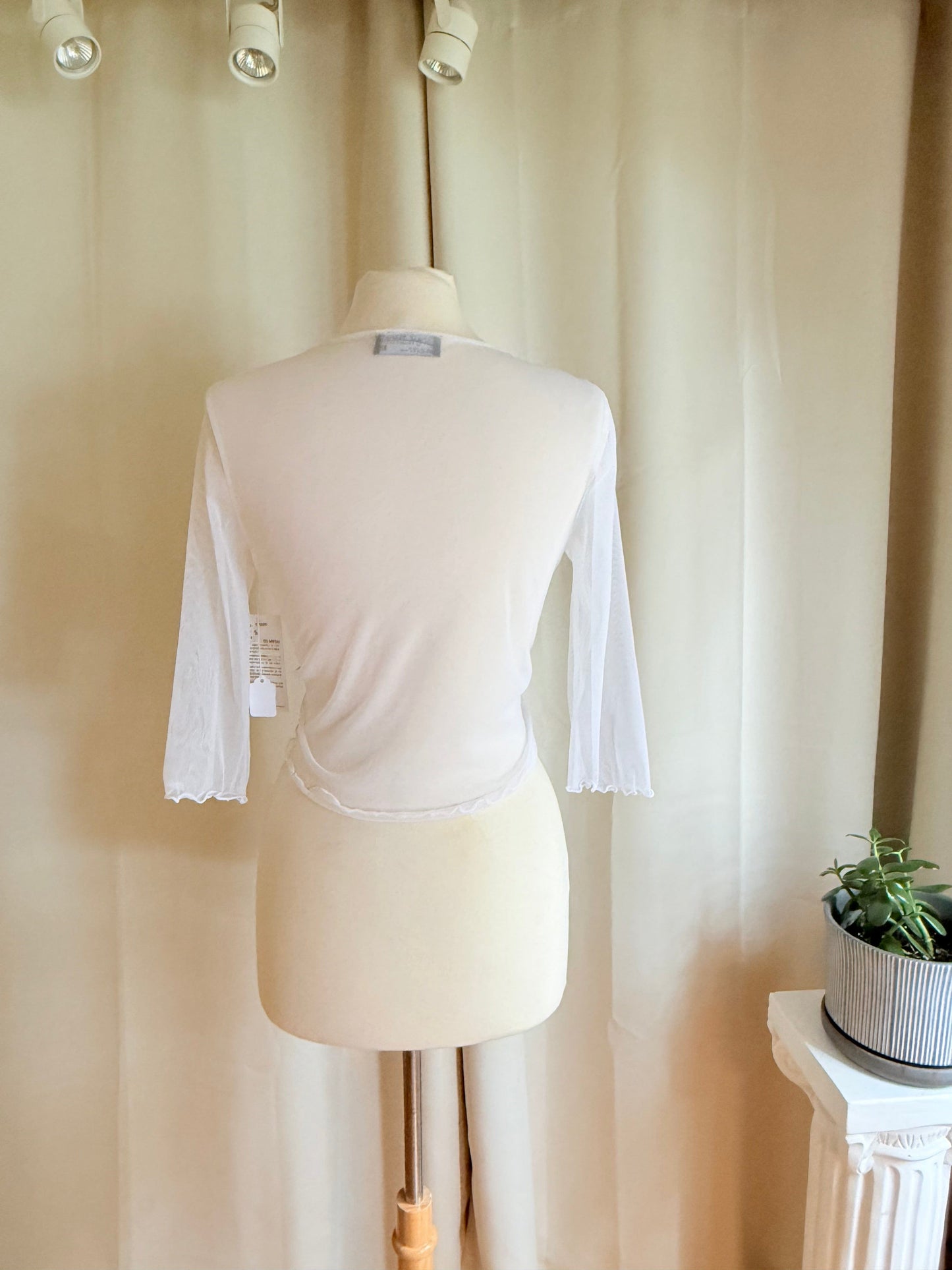 Jade Vintage  crop top Vintage Tango Mango white long sleeve sheer mesh tie top Vintage Tango Mango white long sleeve sheer mesh tie top