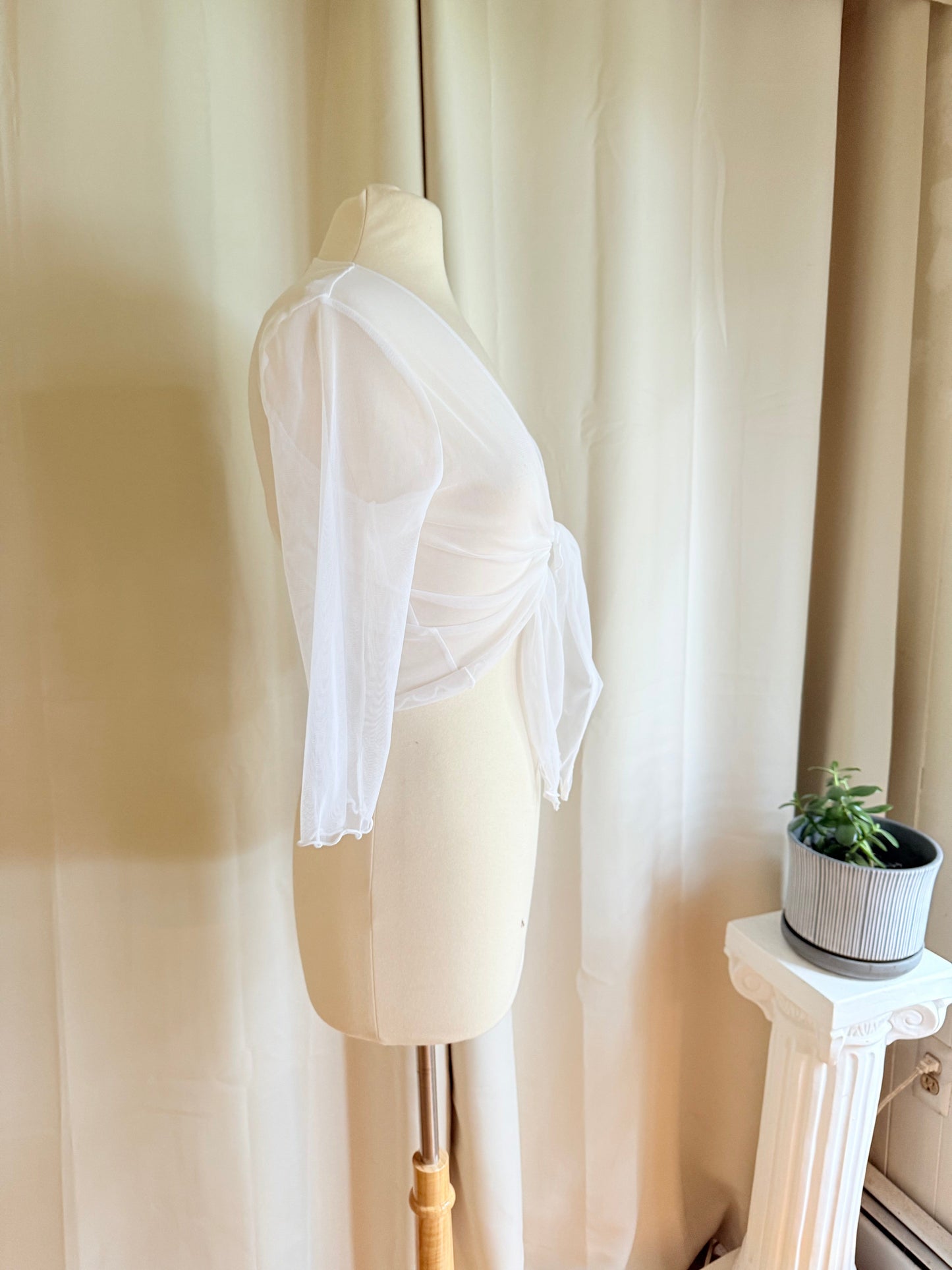 Jade Vintage  crop top Vintage Tango Mango white long sleeve sheer mesh tie top Vintage Tango Mango white long sleeve sheer mesh tie top
