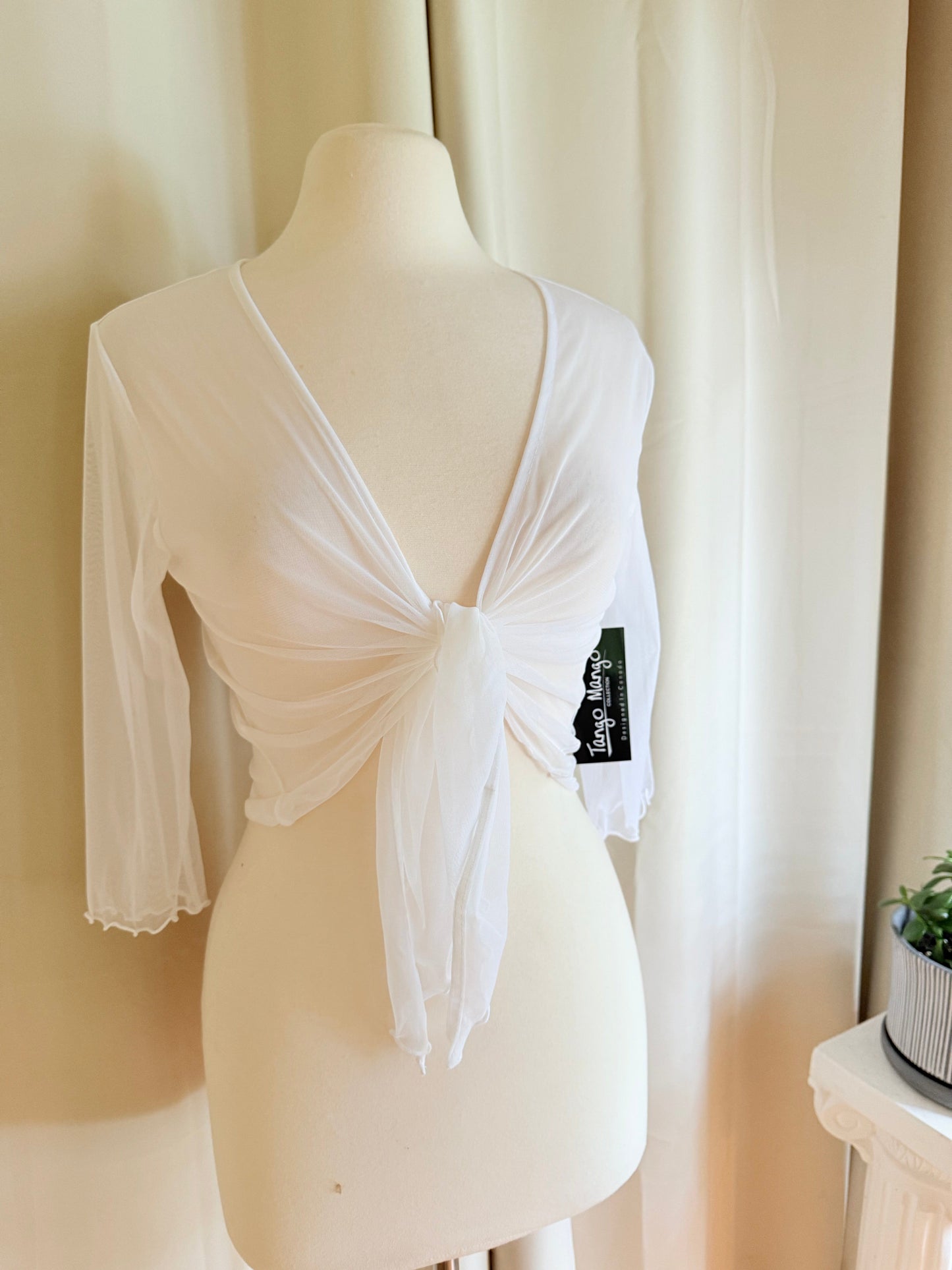 Jade Vintage  crop top Vintage Tango Mango white long sleeve sheer mesh tie top Vintage Tango Mango white long sleeve sheer mesh tie top