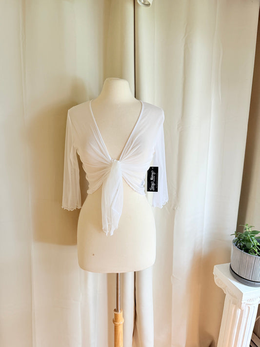 Jade Vintage  crop top Vintage Tango Mango white long sleeve sheer mesh tie top Vintage Tango Mango white long sleeve sheer mesh tie top