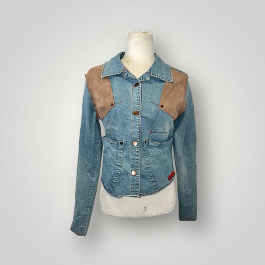 Jade Vintage  Denim jacket Y2k Johnny Blaze Denim Jacket With Suede Accents Y2k Johnny Blaze Denim Jacket With Suede Accents