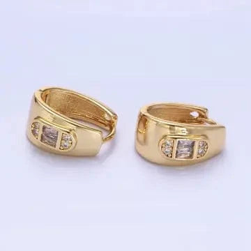 Jade Vintage  earrings 14K Gold Filled 15mm Baguette Cz Oblong Dome Hoop Earrings 14K Gold Filled 15mm Baguette Cz Oblong Dome Hoop Earrings