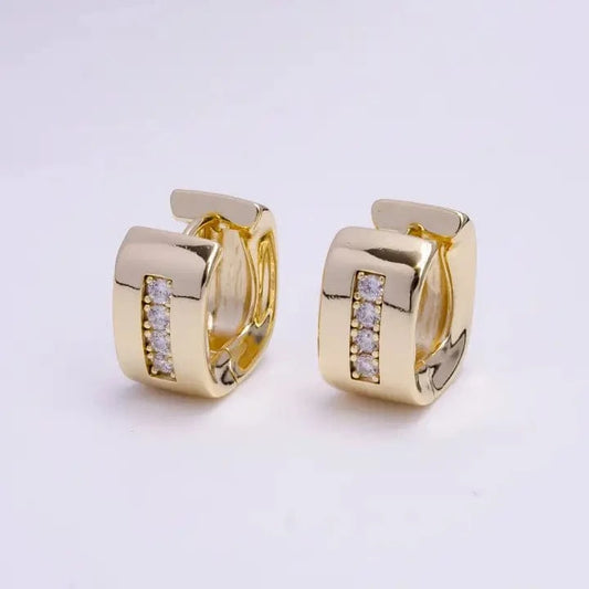 Jade Vintage  earrings 15mm Clear Cz Lined Curve-Edged Wide Square Hoop Earrings 15mm Clear Cz Lined Curve-Edged Wide Square Hoop Earrings
