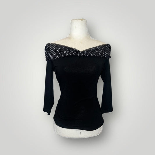 Jade Vintage  Necessary Objects Black Off The Shoulder 3/4 Sleeve Top 90’s Necessary Objects Black Off The Shoulder 3/4 Sleeve Top 90’s