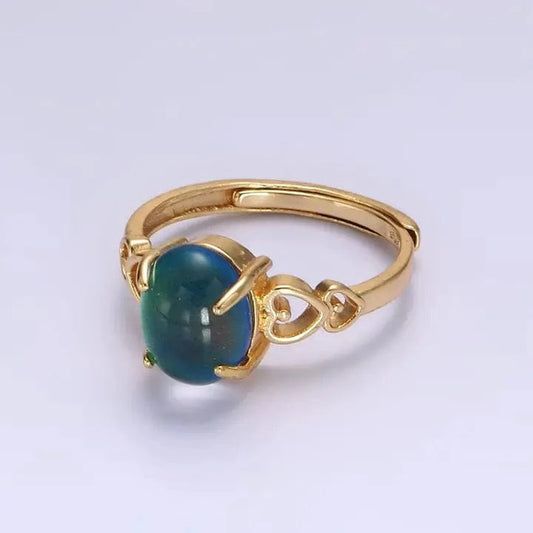 Jade Vintage  Ring 14K Gold Filled Open Heart Oval Opal Adjustable Mood Ring 14K Gold Filled Open Heart Oval Opal Adjustable Mood Ring