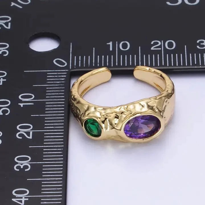 Jade Vintage  Ring 14K Gold Filled Purple Green Cz Hammered Ring 14K Gold Filled Purple Green Cz Hammered Ring