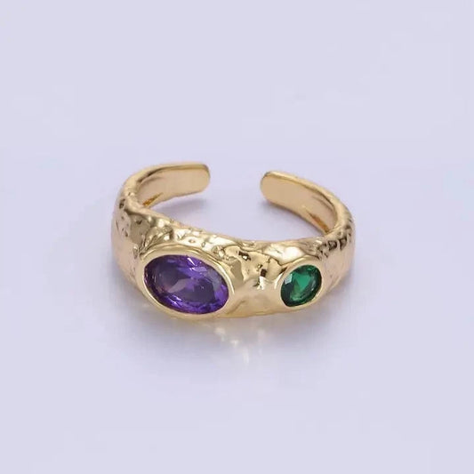 Jade Vintage  Ring 14K Gold Filled Purple Green Cz Hammered Ring 14K Gold Filled Purple Green Cz Hammered Ring