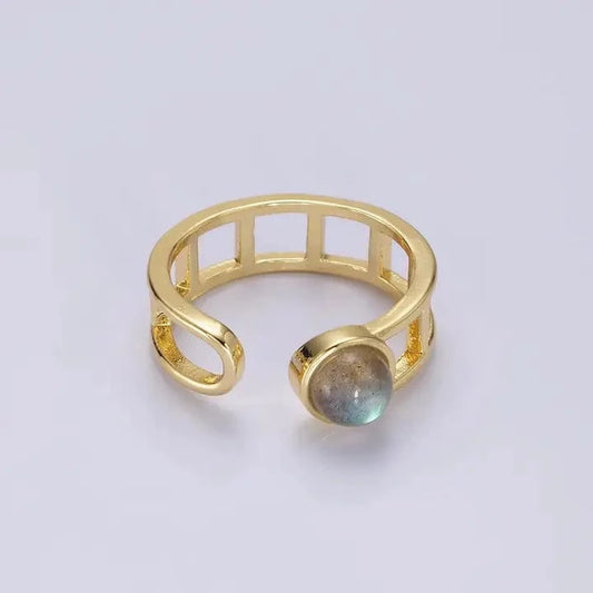 Jade Vintage  Ring 14K Gold Filled Round Labradorite Bar Wrap Double Band Ring 14K Gold Filled Round Labradorite Bar Wrap Double Band Ring
