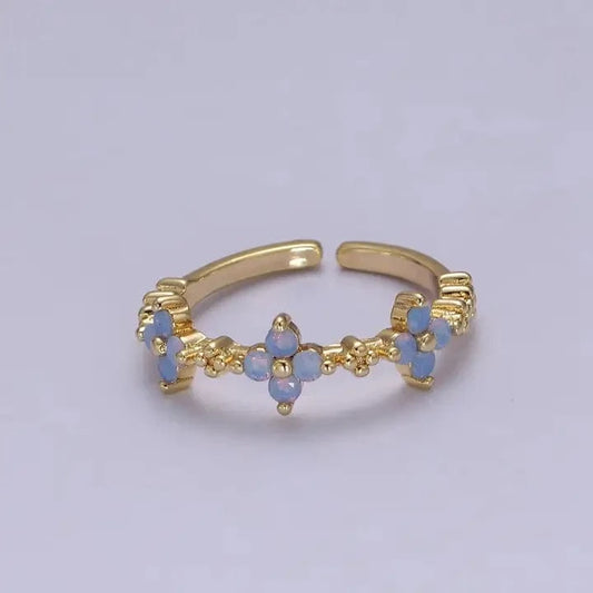 Jade Vintage  Ring Dainty Blue Opal Flower Ring Open Adjustable Gold Filled Band Ring Dainty Blue Opal Flower Ring Open Adjustable Gold Filled Band Ring