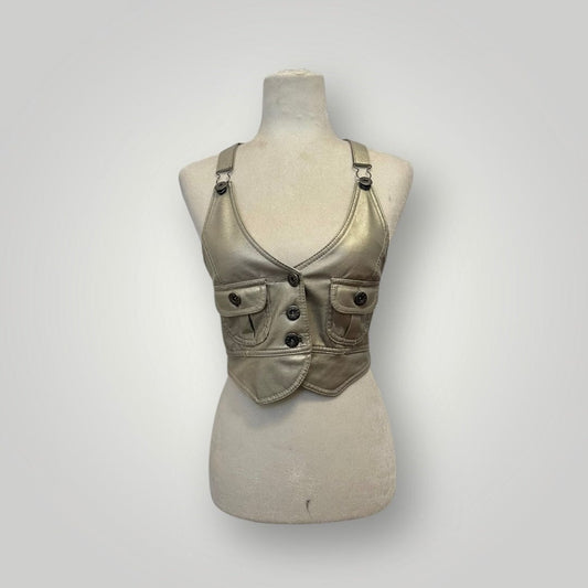 Jade Vintage  Top Gold Faux Leather Y2k Top Gold Faux Leather Y2k Top
