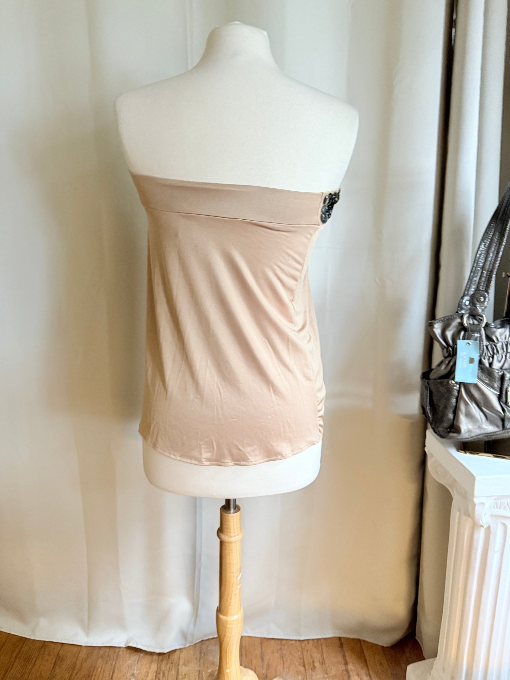 Jade Vintage  tube top Y2k Cache Gold Beaded Strapless Tube Top Y2k Cache Gold Beaded Strapless Tube Top