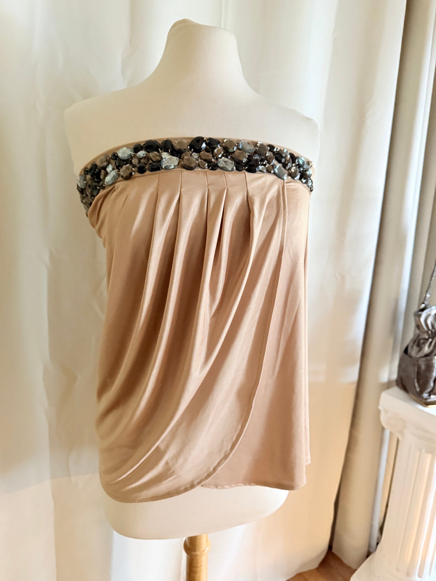 Jade Vintage  tube top Y2k Cache Gold Beaded Strapless Tube Top Y2k Cache Gold Beaded Strapless Tube Top