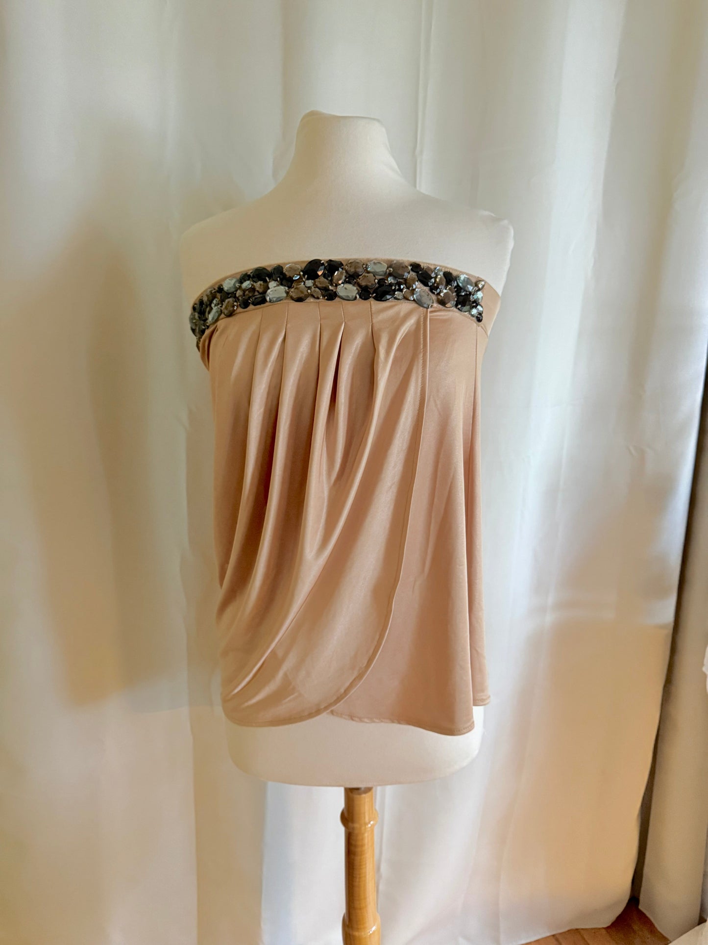 Jade Vintage  tube top Y2k Cache Gold Beaded Strapless Tube Top Y2k Cache Gold Beaded Strapless Tube Top