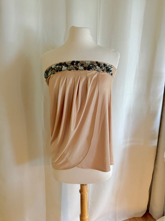 Jade Vintage  tube top Y2k Cache Gold Beaded Strapless Tube Top Y2k Cache Gold Beaded Strapless Tube Top