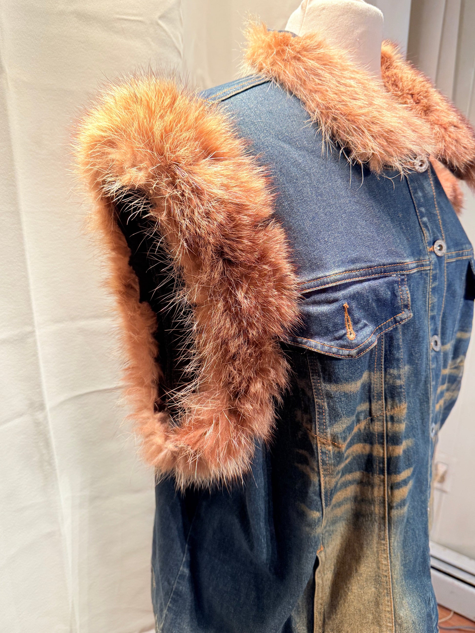 Jade Vintage  Vintage Y2K Ashley Stewart Denim Faux Fur Vest Vintage Y2K Ashley Stewart Denim Faux Fur Vest
