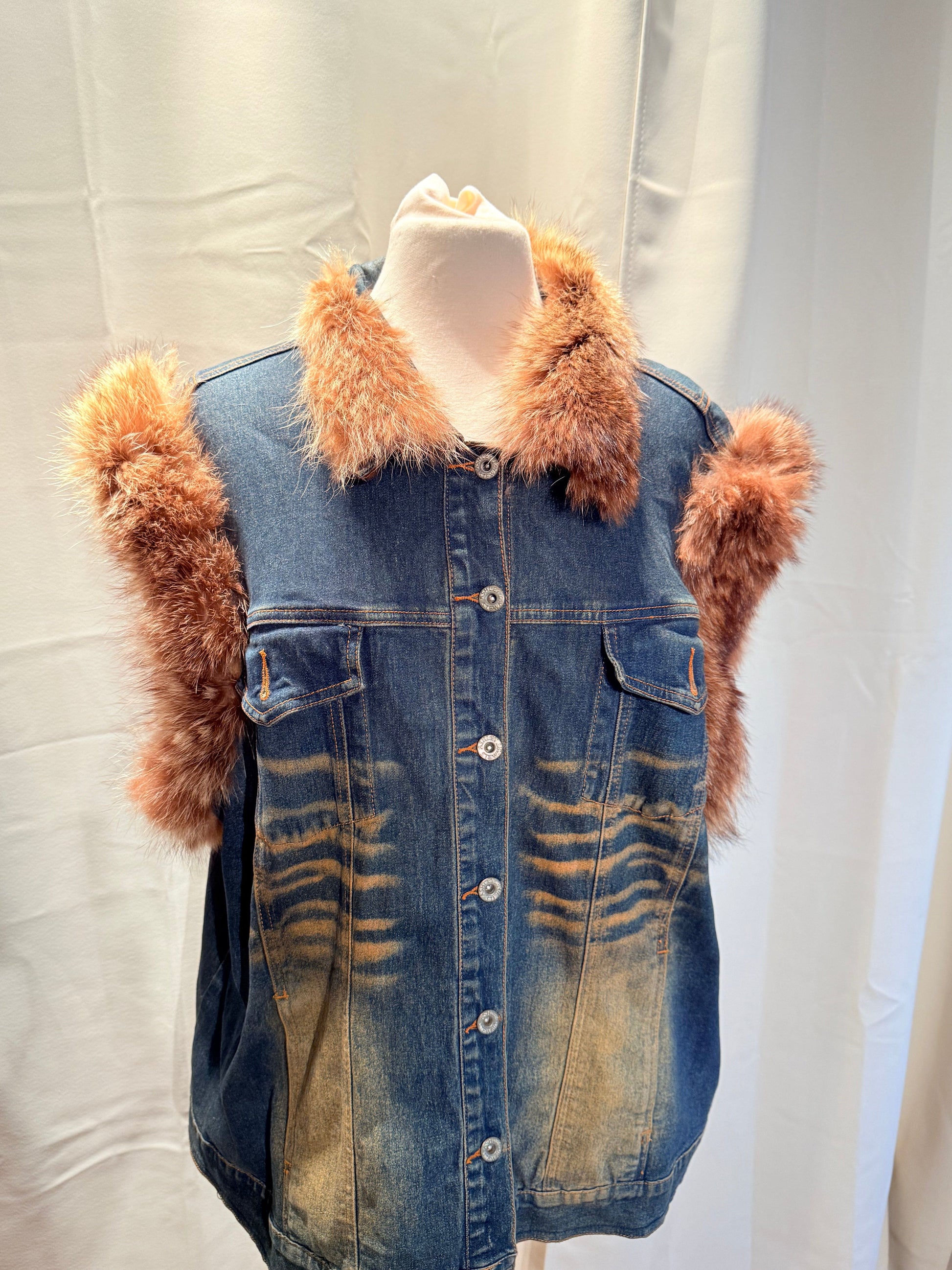 Jade Vintage  Vintage Y2K Ashley Stewart Denim Faux Fur Vest Vintage Y2K Ashley Stewart Denim Faux Fur Vest
