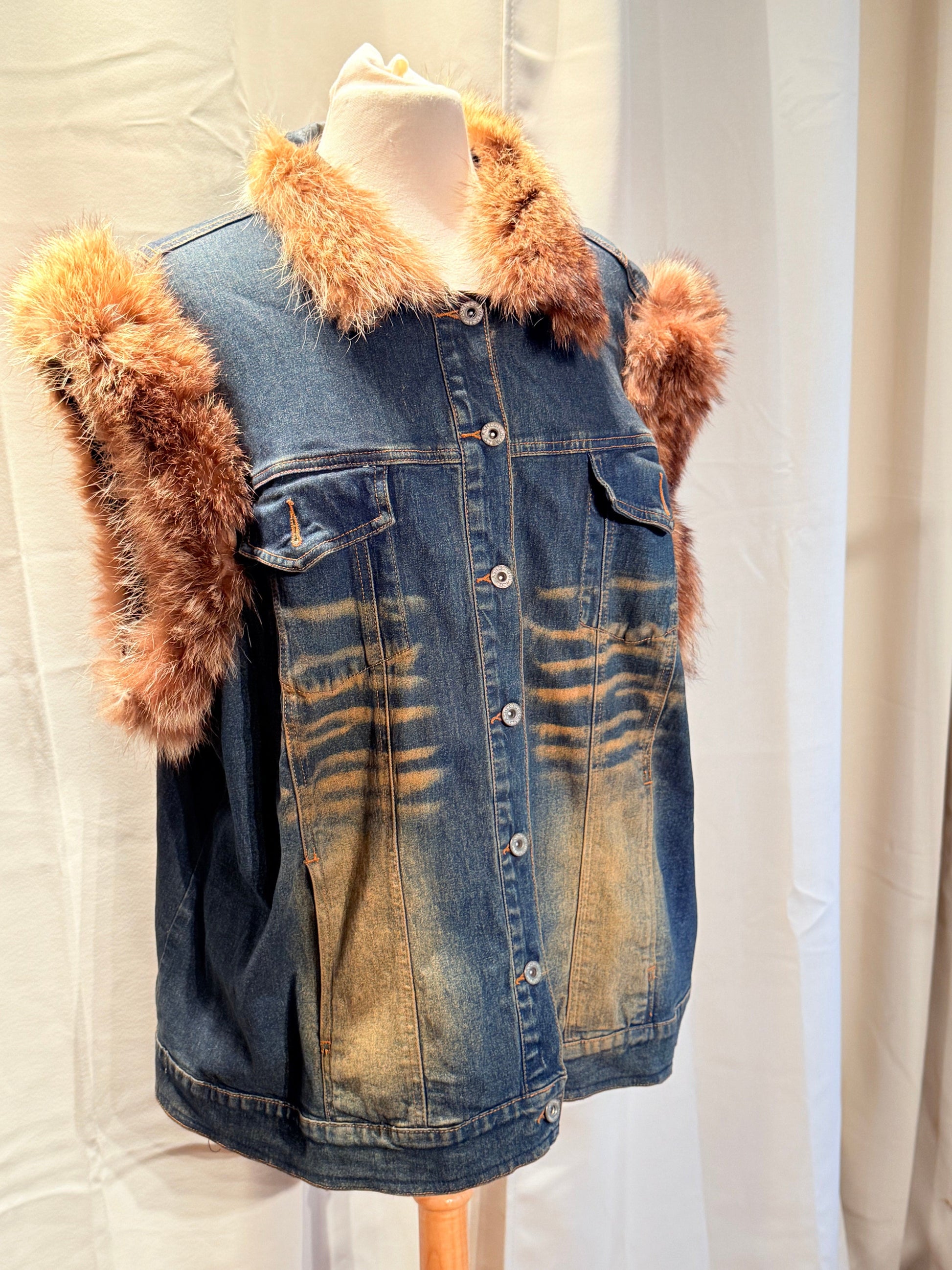 Jade Vintage  Vintage Y2K Ashley Stewart Denim Faux Fur Vest Vintage Y2K Ashley Stewart Denim Faux Fur Vest
