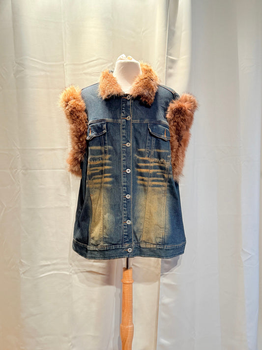 Jade Vintage  Vintage Y2K Ashley Stewart Denim Faux Fur Vest Vintage Y2K Ashley Stewart Denim Faux Fur Vest