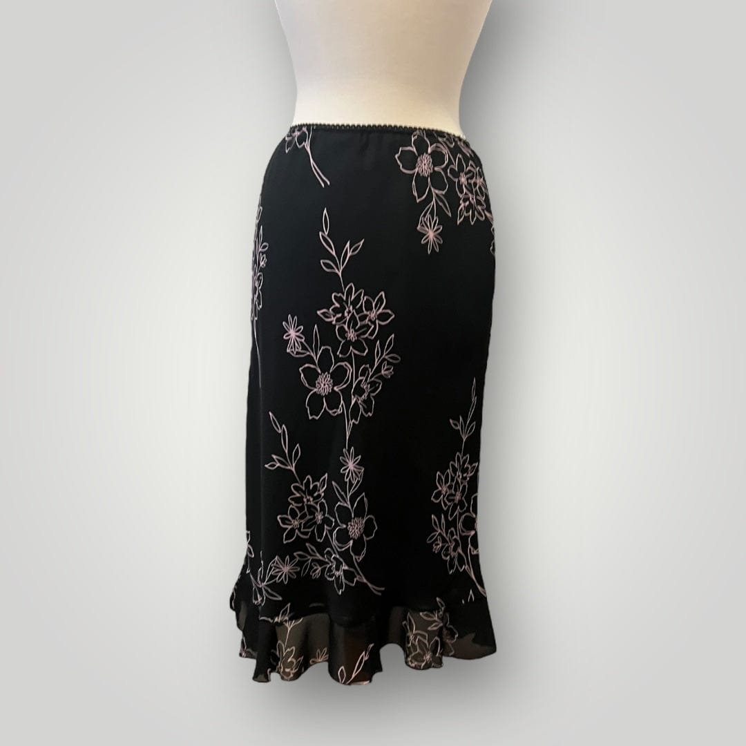 Jade Vintage  Y2k Black and Pink Floral Dressbarn Fairy Midi Skirt Y2k Black and Pink Floral Dressbarn Fairy Midi Skirt