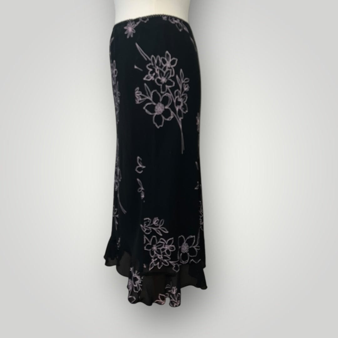 Jade Vintage  Y2k Black and Pink Floral Dressbarn Fairy Midi Skirt Y2k Black and Pink Floral Dressbarn Fairy Midi Skirt