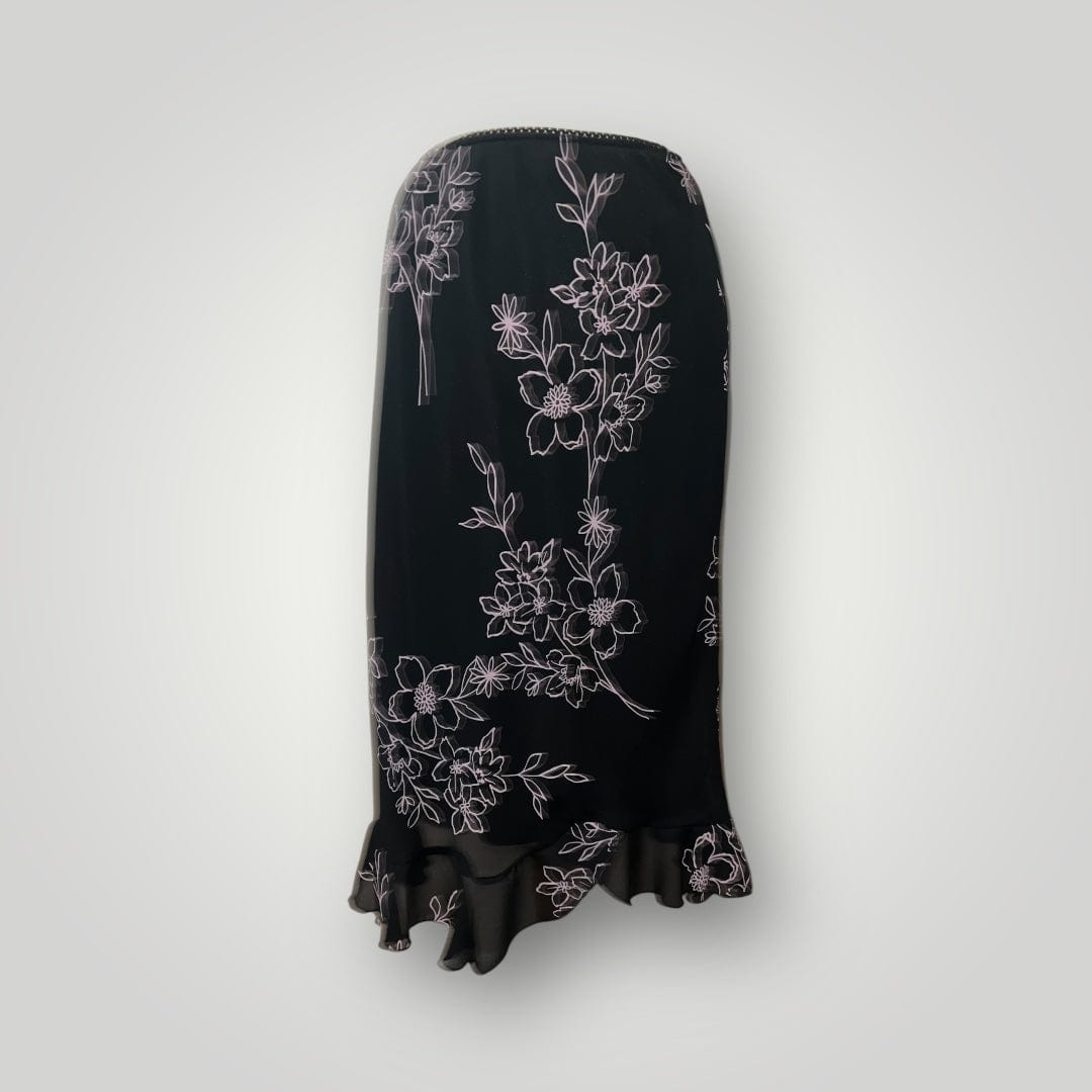 Jade Vintage  Y2k Black and Pink Floral Dressbarn Fairy Midi Skirt Y2k Black and Pink Floral Dressbarn Fairy Midi Skirt