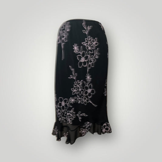 Jade Vintage  Y2k Black and Pink Floral Dressbarn Fairy Midi Skirt Y2k Black and Pink Floral Dressbarn Fairy Midi Skirt