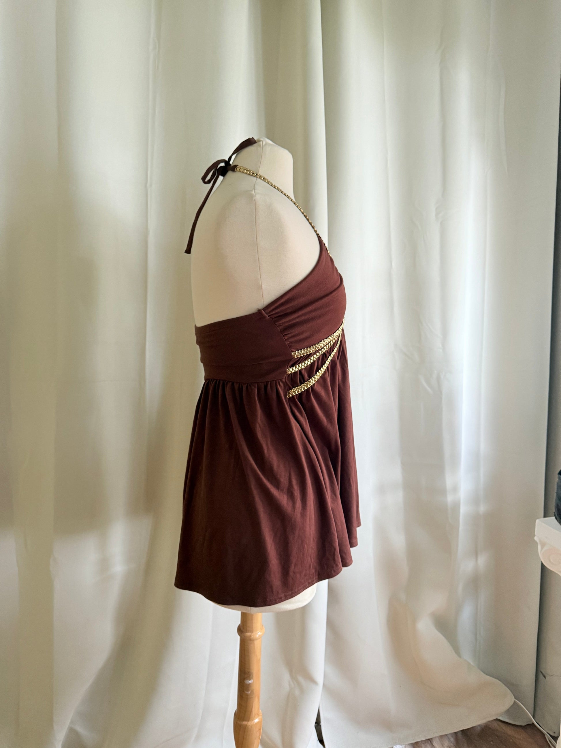 Jade Vintage  Y2k Deadstock Rocawear Brown Halter Top With Gold Braided Straps Y2k Deadstock Rocawear Brown Halter Top With Gold Braided Straps