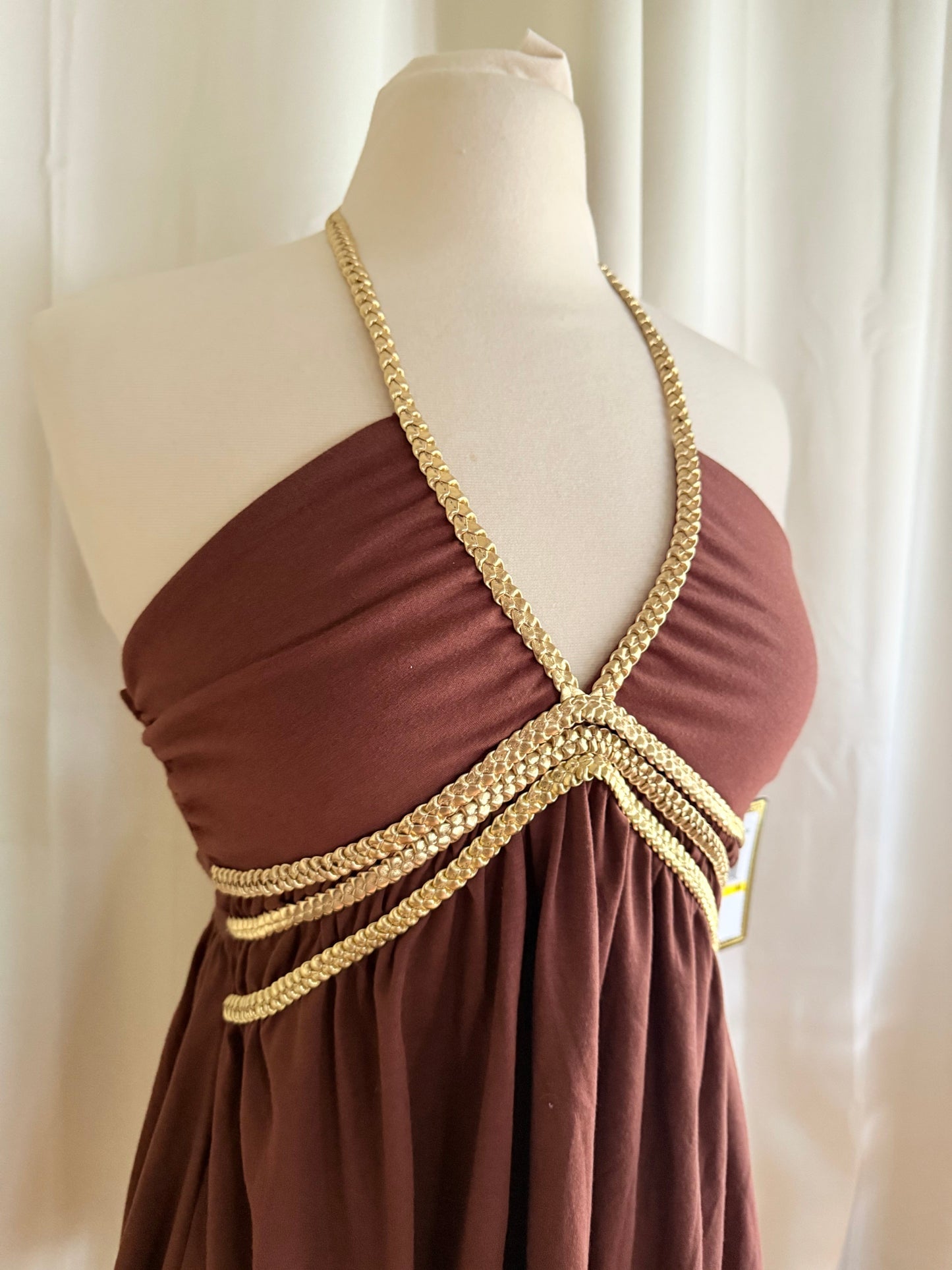 Jade Vintage  Y2k Deadstock Rocawear Brown Halter Top With Gold Braided Straps Y2k Deadstock Rocawear Brown Halter Top With Gold Braided Straps