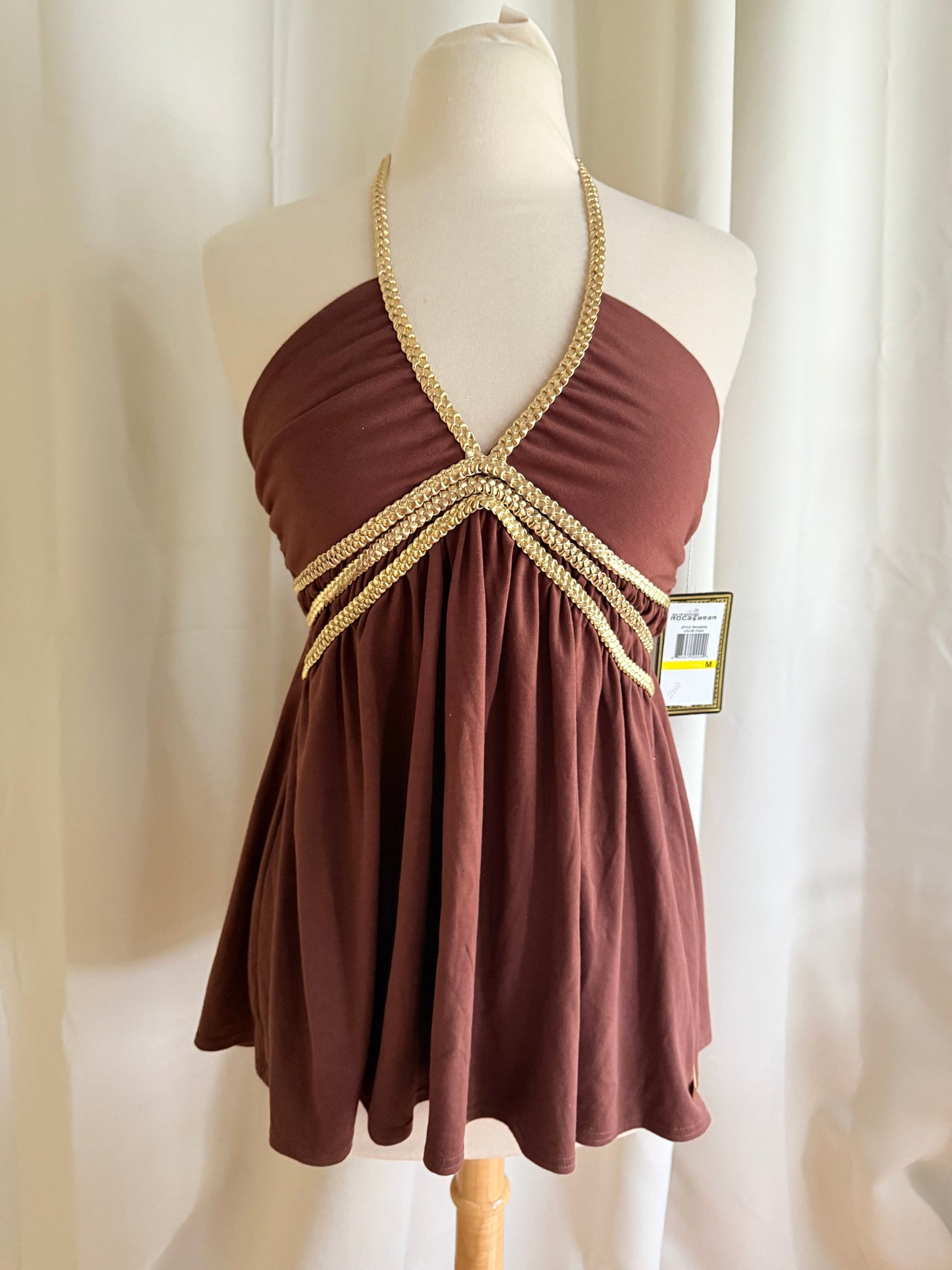 Jade Vintage  Y2k Deadstock Rocawear Brown Halter Top With Gold Braided Straps Y2k Deadstock Rocawear Brown Halter Top With Gold Braided Straps