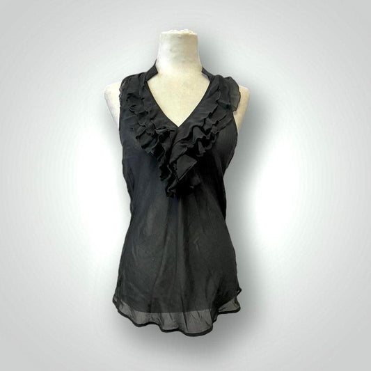 New York & Company Top New York & Company Sheer Black Ruffled Tank Top New York & Company Sheer Black Ruffled Tank Top