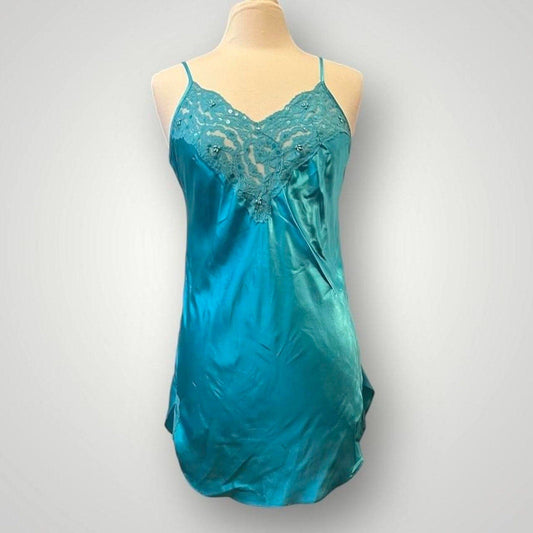 Other Vintage Delicates Blue Slip Dress Beaded Lace Size Medium Vintage Delicates Blue Slip Dress Beaded Lace Size Medium